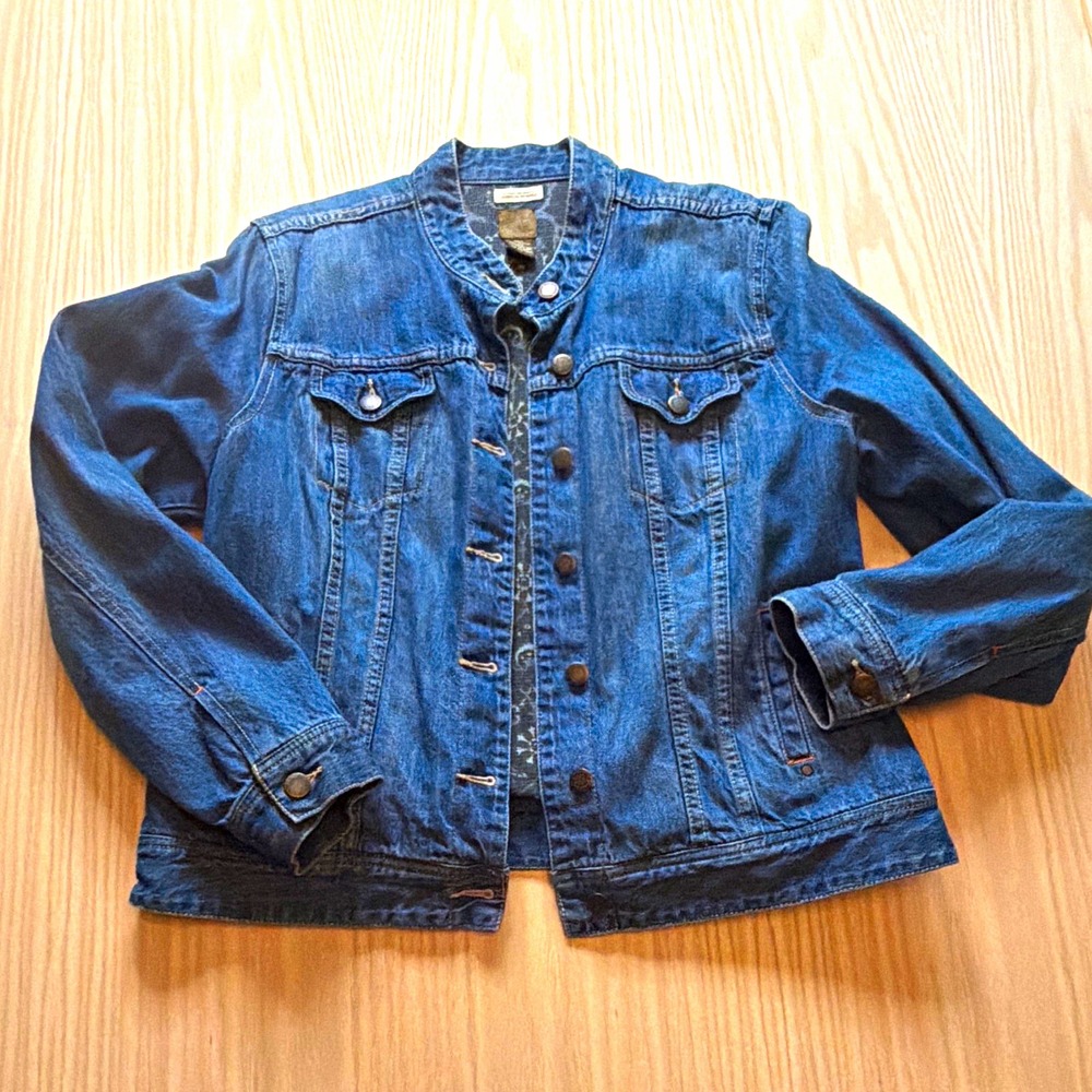 Ruff Hewn Womens XL Blue Denim Jacket Button Front Point Collar Pockets RN104460
